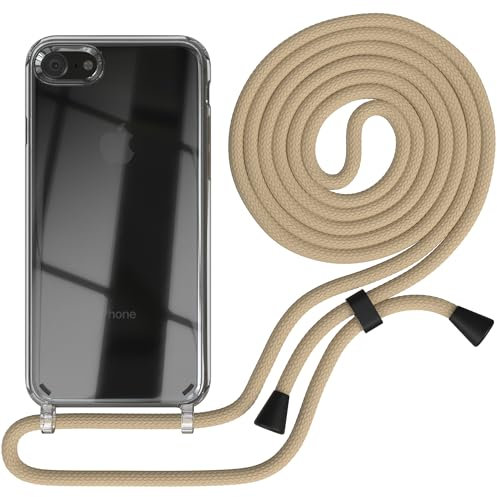 EAZY CASE Handykette kompatibel mit iPhone SE (2022/2020) / iPhone 8/7 Handyhülle mit Umhängeband, Handykordel mit Schutzhülle, Silikonhülle, Hülle, Stylische Kette, Taupe - Clips Schwarz