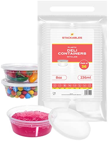 STACKABLES Premium 36-Piece Food Storage Container Set 8oz - Reusable, Leakproof, and Microwave/Freezer Safe Plastic Containers with Lids - Ideal for Meal Prep and Easy Kitchen Organization