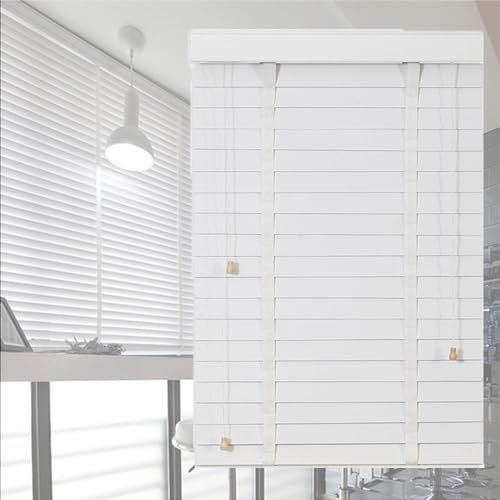 Suwooy Tende Veneziane in Vero Legno 60cm 70cm 80cm 90cm 100cm 110cm 120cm,Veneziane Orizzontali a Lamelle da 50mm,Tenda Veneziana Legno per Finestre,Persiane Oscuranti,Bianche,W×H-50x60cm/20x23.5in