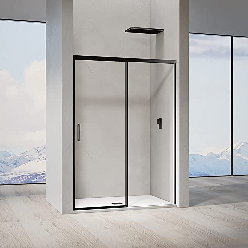 AIDAL Porte de douche coulissante 180x195 pour installation en niche en verre trempé 8mm transparent profilés noir mat