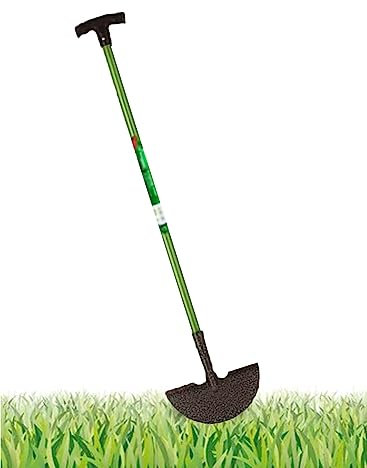 HMWD Carbon Steel Half Moon Lawn Edger Steel Shaft Ergonomic Design Comfortable T-Grip Lawn Border Edge Tool Long Handle Gardening Tool (22 x 93 cm)