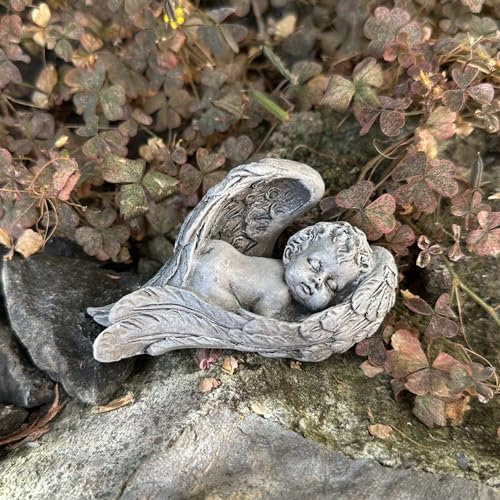 eberin · Friedhof Grabengel · Trauerengel · Engel liegend in Flügel fürs Grab · Engelsflügel · Grabdeko mit Engel · grau antik ·