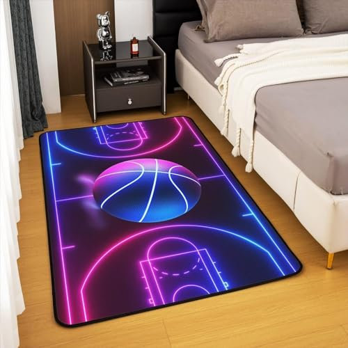 Buohwiwe 3D Basketball Teppich - Modern Schlafzimmer Flanell Wohnzimmer Dekoration - Rutschfeste Carpet 120 x 170 cm E1896