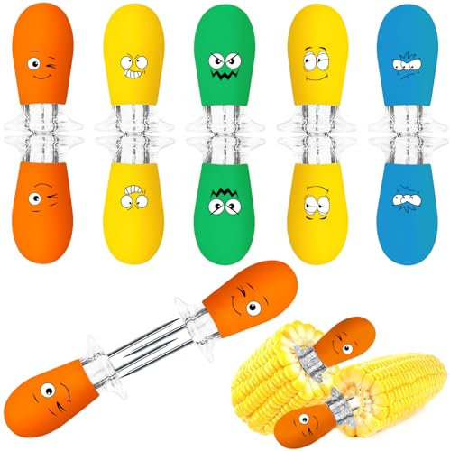 AUGSUN 10 piezas / 5 pares de soportes para mazorcas de maíz, caras divertidas, soporte para mazorcas de maíz de acero inoxidable, pinchos para barbacoa para el hogar, fiestas de cocina, camping