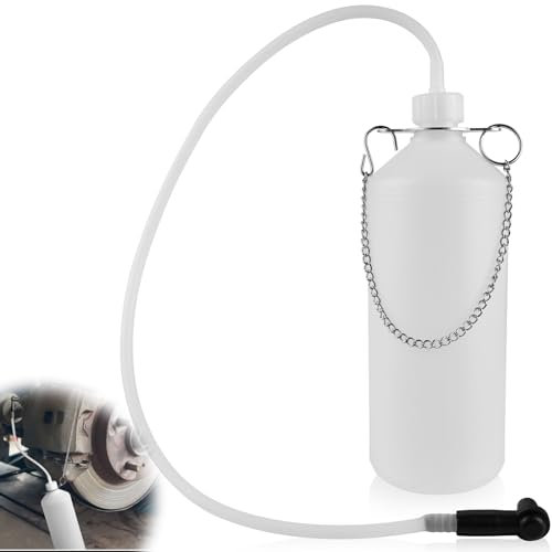 1L Bremsflüssigkeitsbehälter, Bremsenentlüftungsgerät Mit 60CM Schlauch und Gummiadapter Passend, Plastik Bremsflüssigkeitswechselgerät, Autoreparaturwerkzeuge für die meisten Entlüftungsschrauben