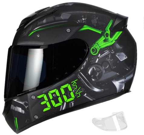 YPDOPORA Integraler Motorradhelm Mit EPS-Dämpfungsschicht Und Herausnehmbarem Futter. Face-Up-Motorradhelm Mit DOT/ECE-Zulassung Für Herren- Und Damenmotorräder,Grün,L