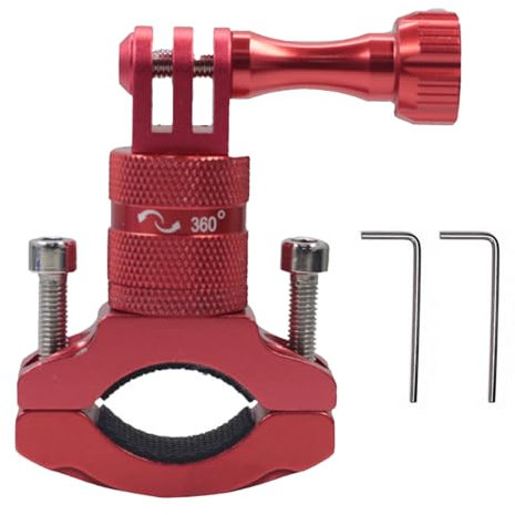 Supporto per Manubrio in Alluminio per Action Camera, Compatibile con GoPro, Insta-360, Manubrio Morsetto con Rotazione di 360 Gradi, Stabile e Durevole (Upgraded model Red)