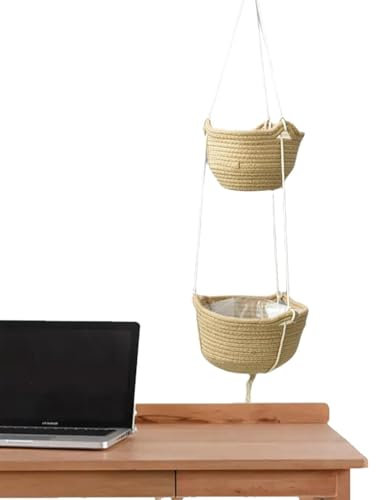 Planta Colgante – Colgador de Plantas de 2 Niveles, Cesta para Colgar en Interiores, Soporte Decorativo para Pared con 2 macetas, Regalo para decoración del hogar, cestas Redondas Trenzadas Hechas de