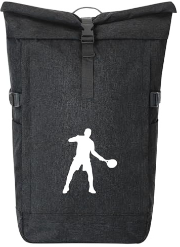 Huuraa Kurierrucksack Tennis Silhouette 30-44 Liter Black Melange Fairtrade Rolltop Rucksack Geschenkidee