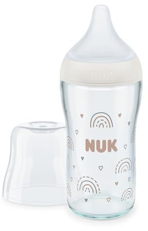 NUK Perfect Match Glas-Babyflasche, mit weichem Silikon-Trinksauger, 230 ml, ab 3+ Monate BPA-frei, Anti-Colic, mit Temperature Control, weiß