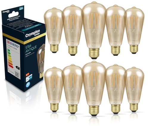 Crompton Lamps Filament ST64 LED Light Bulb ES-E27 | 4.5W = 35W Equivalent | Extra Warm White 2200K | Energy Efficient | Edison Screw Lightbulb | Antique Bronze Glass | Dimmable | 10-Pack