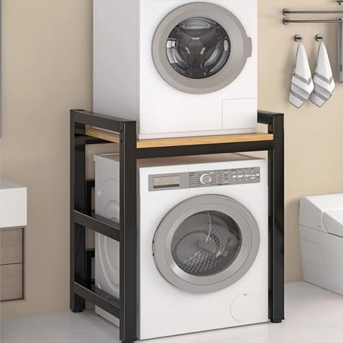 Adjustable Washer Dryer Stacking Rack StandSpaceSaving OverWasher Storage Shelf with Adjustable Feet Ideal for Apartments & Bathrooms (Black)