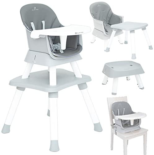 Olmitos – Trona Multifunción 5 en 1 – Convertible en Trona, asiento elevador/alzador, taburete, mesa y silla infantil – Hasta los 25kg - Adaptable a la etapa del bebe Gris
