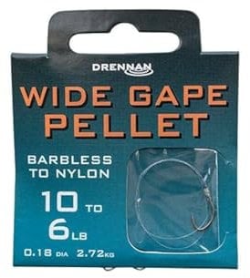Drennan Wide Gape Pellet Hooks To Nylon 14 To 4lb Qty 8 Barbless