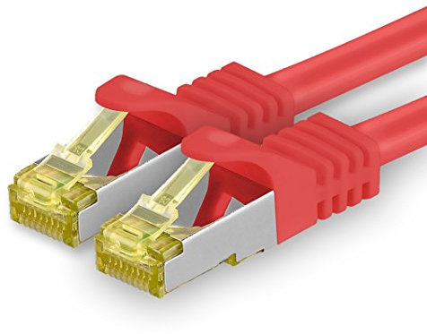 1aTTack.de Cavo di rete Ethernet Lan Cat.7 SFTP spina RJ45 Cat6a doppia schermatura 10000 Mbit/s compatibile con Cat5 Cat6 Cat6a Cat8 per switch Router Modem Patchpanel Rosso / 1 pz 0,5m