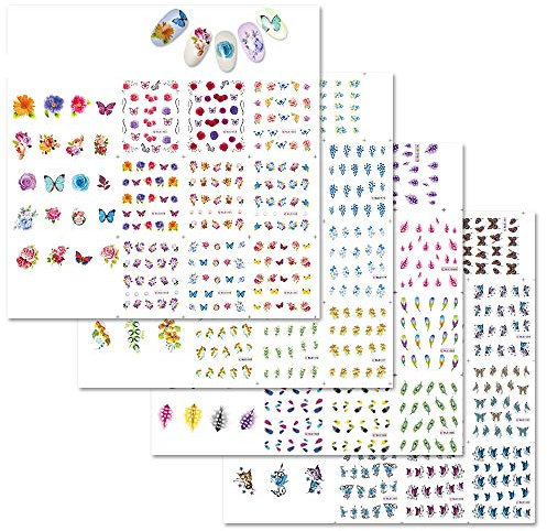 KADS Nail Art Sticker Flower Transfer Sticker Beauty Nail Art Decal Decorations Tool Butterfly Feather 4 Sheets