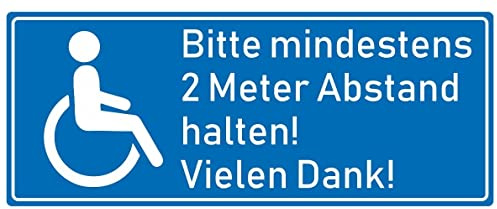 Samunshi® Aufkleber Behinderten Aufkleber 2 Meter Abstand - Schild Sticker Hinweisschild Warnschild Vorsicht Blau - 10x4cm mehrfarbig