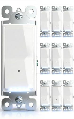 SOZULAMP Illuminated Light Switch, Single Pole, White,15A 120/277V, 10 Pack