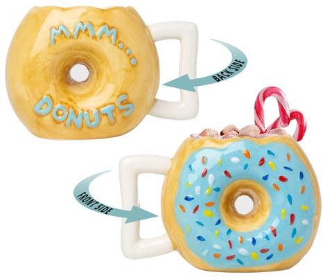 Keramik-Krapfenbecher - Köstlicher rosa glasierter Krapfen mit Nuggets - Lustige MMM. Donuts! Zitat - Beste Tasse für Kaffee, heiße Schokolade und mehr - Große 14-Unzen-Tasse - Lustige Kaffeetasse