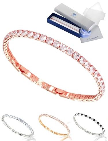 inSCINTILLE Bracciale Tennis Donna Uomo con Zirconi, Regolabile 18-20 cm, Confezione Regalo Inclusa, Braccialetto Tennis Fine o Spesso (Dimensione pietre 3 mm, Catena Oro Rosa - Pietra Bianca)