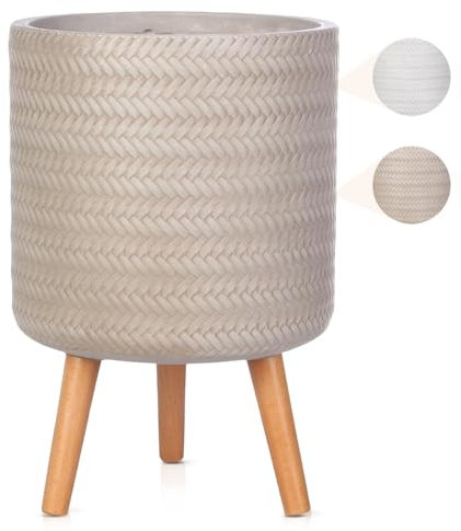 IDEALIST 26cm Indoor Plant Pot for Trees | Plaited Beige Reinforced Stone Planter with Legs | Flower Pot Cover D26 H46 cm, 15 litres