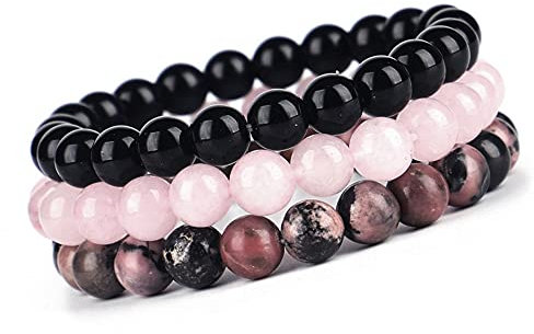 Unique 3 Chakren Damen Armband Agate Rosenquarz Jaspis 8mm Perlen Energiearmband Heilsteine Juweliers Qualität