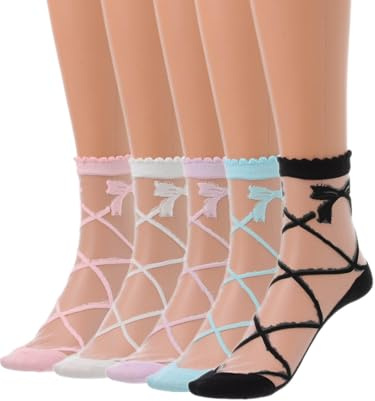 IYOU Damen Durchsichtige Knöchel Socken Spitze Transparent Mesh Socken Sommer Draußen Socken aus Glasseide für Frauen und Mädchen