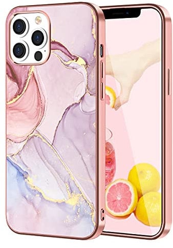 Fingic for iPhone 13 Pro Max Case,iPhone 13 Pro Max Phone Case Marble Rose Gold Slim for Girls Hard PC TPU Rugged Bumper Shockproof Anti-scratch Hybrid Protective Case for iPhone 13 Pro Max,6.7