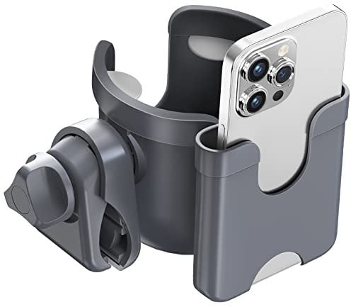 Guiseapue Pram Cup Holder: Universal Drink Coffee Cup Holder with Phone Holder Organiser for Stroller, Pushchair, Buggy, Bike, Wheelchair, Walker, Baby Essentials for Newborn, Gifts for Women, Mom