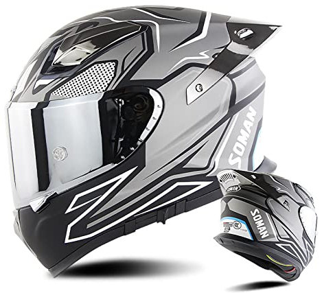 Integralhelm Motorradhelm für Erwachsene Männer Frauen Dual-Linsen-Antikollisionshelm Glasfaser-Helmkörper mit Bluetooth-Headset-Steckplatz Motorradhelm DOT/ECE-zugelassen,3,L