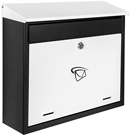 ADGO Modern Black & White Edition Stylisch Briefkasten 340 mm x 400 mm x 100 mm Wandmontiert Wasserdicht Verzinkt Stahl Yale-Schloss 2 Schlüssel (BW-1)