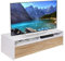 BAKAJI Meuble TV en Bois MDF Buffet avec Base de télévision 2 Compartiments Ouverts et 2 Portes, Dimensions 130 x 40 x 35,5 cm, Couleur Blanc et chêne, Design Moderne, décoration de Maison