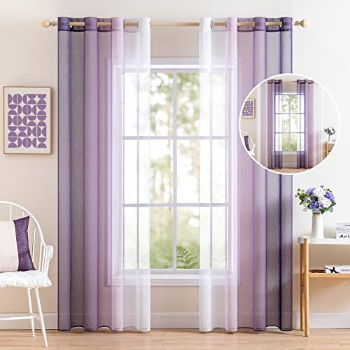 MIULEE Tende Voile Trasparenti per Interni Finestre con Occhielli Sfumato Tenda per Soggiorno Decorative Balcone e Camera da Letto Salotto Leggero 2 Pannelli 140X160 CM Bianco Viola