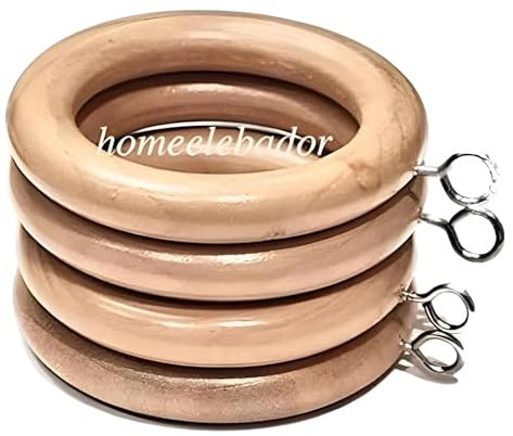 HomeElabador®38mm Wooden Curtain Hook Rings with Eyes Colour Coated (Natural Wood, 24)