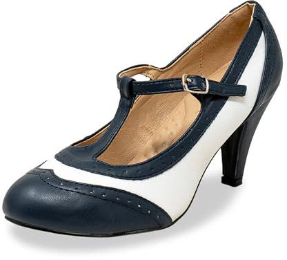 Chase & Chloe Schnürschuh Vintage Cut-Out Damen Heeled Oxford, Marineblau/Weiß Comfort, 40.5 EU