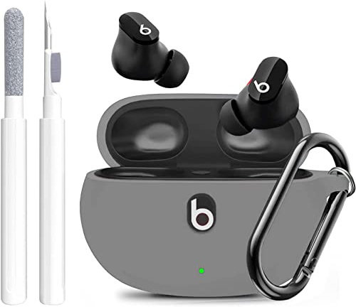 Olytop for Beats Studio Buds/Bud + Case with Cleaner kit 2021/2023, Soft Silicone Case New Beat Studio Buds Plus Cover Protective Skin with Keychain for Beat Studio Earbuds, Grey