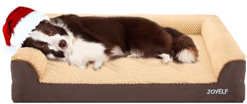 JOYELF Orthopädisches Hundebett für große Hunde, U-förmiges Schaumstoffsofa mit abnehmbarem, waschbarem Bezug und rutschfestem Boden, langlebiges Hundebett Couch für Hunde - Kaffee