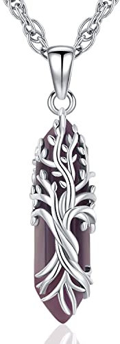 Odinstone Collier Arbre en Cristal Pendentif Arbre Fil Enroulé Collier Pierre Naturelle Hexagonal de Guérison Reiki Spirituel Quartz Bijoux Cadeau pour Femme