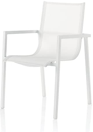JUANIO Ensemble de Jardin, Table Extensible avec Plateau en Verre et 6 chaises en Aluminium Coloris Blanc