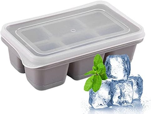 Ice Cube Mold Silicone Ice Cube Mold Ice Cube Tray 6 Grid Square Ice Cube Tray Easy Release Silicone Ice Cube Tray for Freezers with Lid Spill Proof Ice Cream Molds