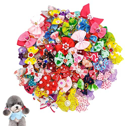 50 Stück Hunde Haarschmuck,Haustier Haarspange mit Gummibändern,Hund Haarschleifen für Kleine Hunde Katzen Welpen,Zufällige Farbe