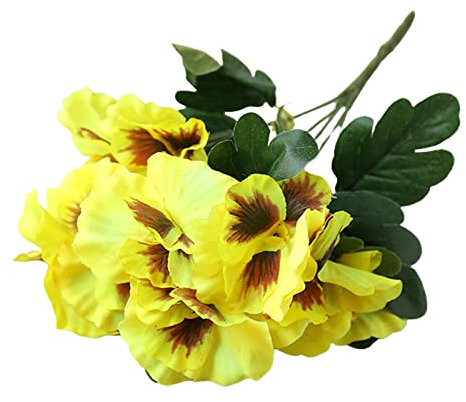 DAZZLEEX 10 teste viola del pensiero fiore finto 26 cm bouquet per feste di nozze casa mazzo di piante, giallo