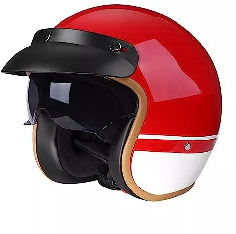 Motorradhelm Jethelm Halbhelme Halbschalenhelm Mit ECE Genehmigt mit Eingebautem Visier Brain-Cap Halbschale Roller-Helm Scooter-Helm Jet-Helm Retro Für Erwachsene Herren Damen B,M