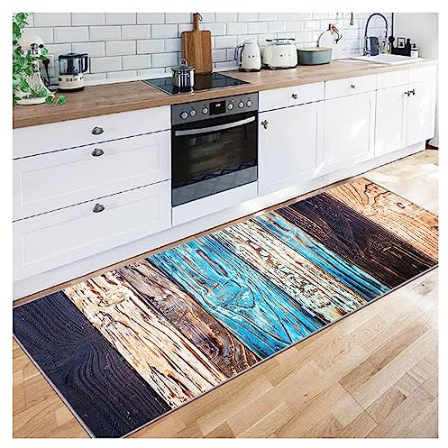 Siunwdiy Tapis de Couloir 50X80CM antidérapant Long Tapis de Faux Bois crème Bleu Tapis de Cuisine Tapis de Cuisine Intérieur Extérieur Décor pour Couloir Entrée Sol de Cuisine Buanderie