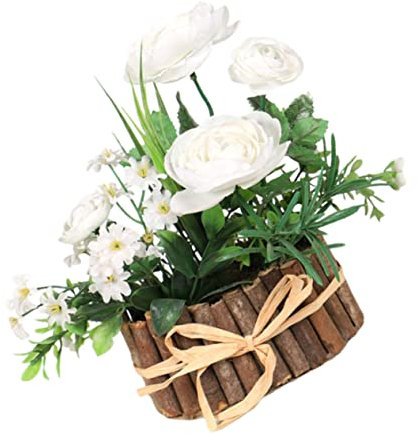 Warmhm 1stk Künstliche Mini-simulationskorb Blumenkorb Dekor Topfblumen Dekor Gefälschte Mit Kunstblume Mit Topf Blumen Und Pflanzen Bonsai Orchidee Teerose Weiß Plastik