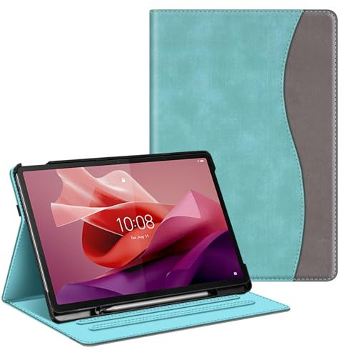 Fintie Hülle für Lenovo Tab P12 12,7 Zoll TB370FU 2023, Multi-Winkel Folio Schutzhülle mit Stifthalter Dokumentschlitze und Auto Schlaf/Wach Funktion, Türkis