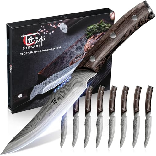 SYOKAMI Steak Knives Set of 8, 4.8 Inch Dinner knives with Wooden Handle