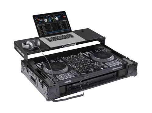 Odyssey Black Label DDJ-FLX10 1U Flight Case mit Glide Style Laptop-Plattform und Eckrädern