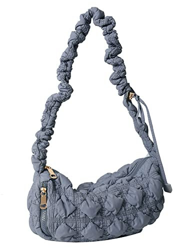 LYEAA Mode Plissee Wolke Nylon Tote Taschen Frauen Damen Handtaschen Casual Verstellbare Riemen Messenger Taschen, grau, 34*20*12cm/13.39*7.87*4.72inch