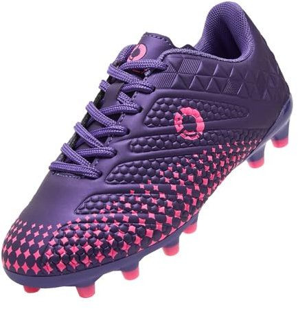 LEOCI Boys Football Boots Kids Trainers Girls Astro Rugby Studs Shoes Soccer Cleats Purple Magenta